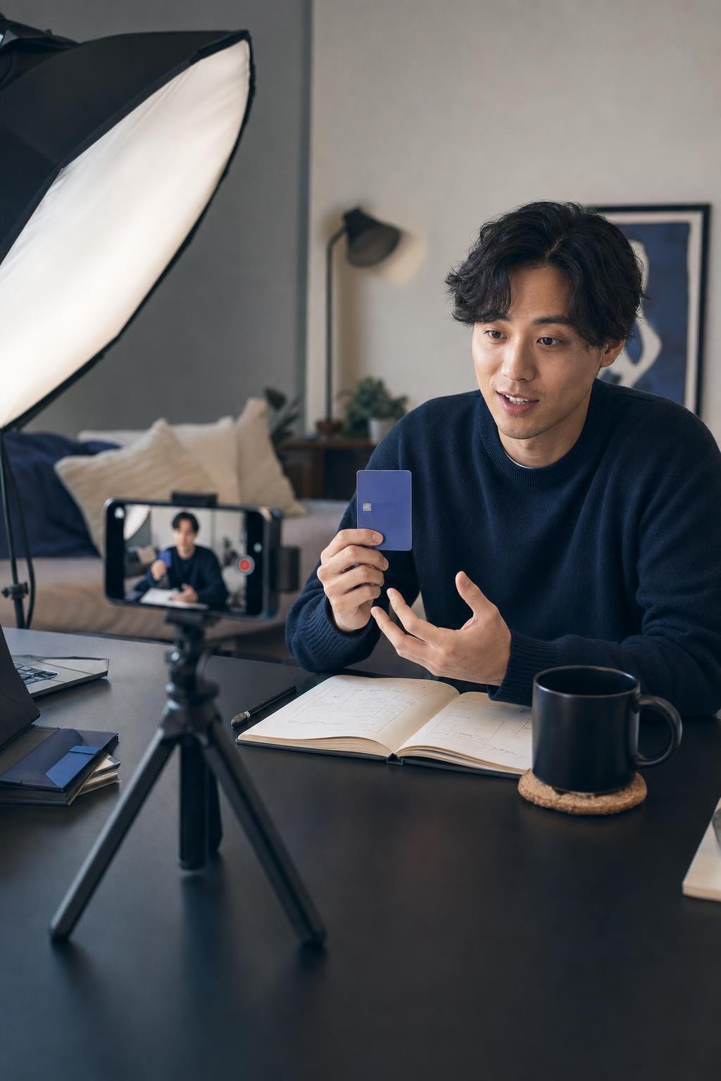 Creator recording a short-form product video in a small studio